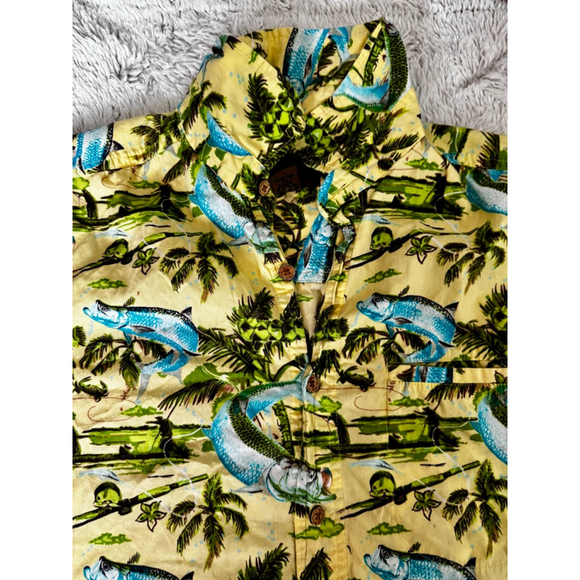 Flyshacker Mens Size Large Tarpon Tropical Hawaiian Button Up $44.95 - Picture 3 of 4